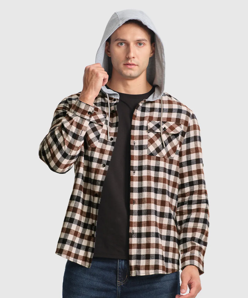 Men's Casual Buffalo Plaid Button Hooded Shirts