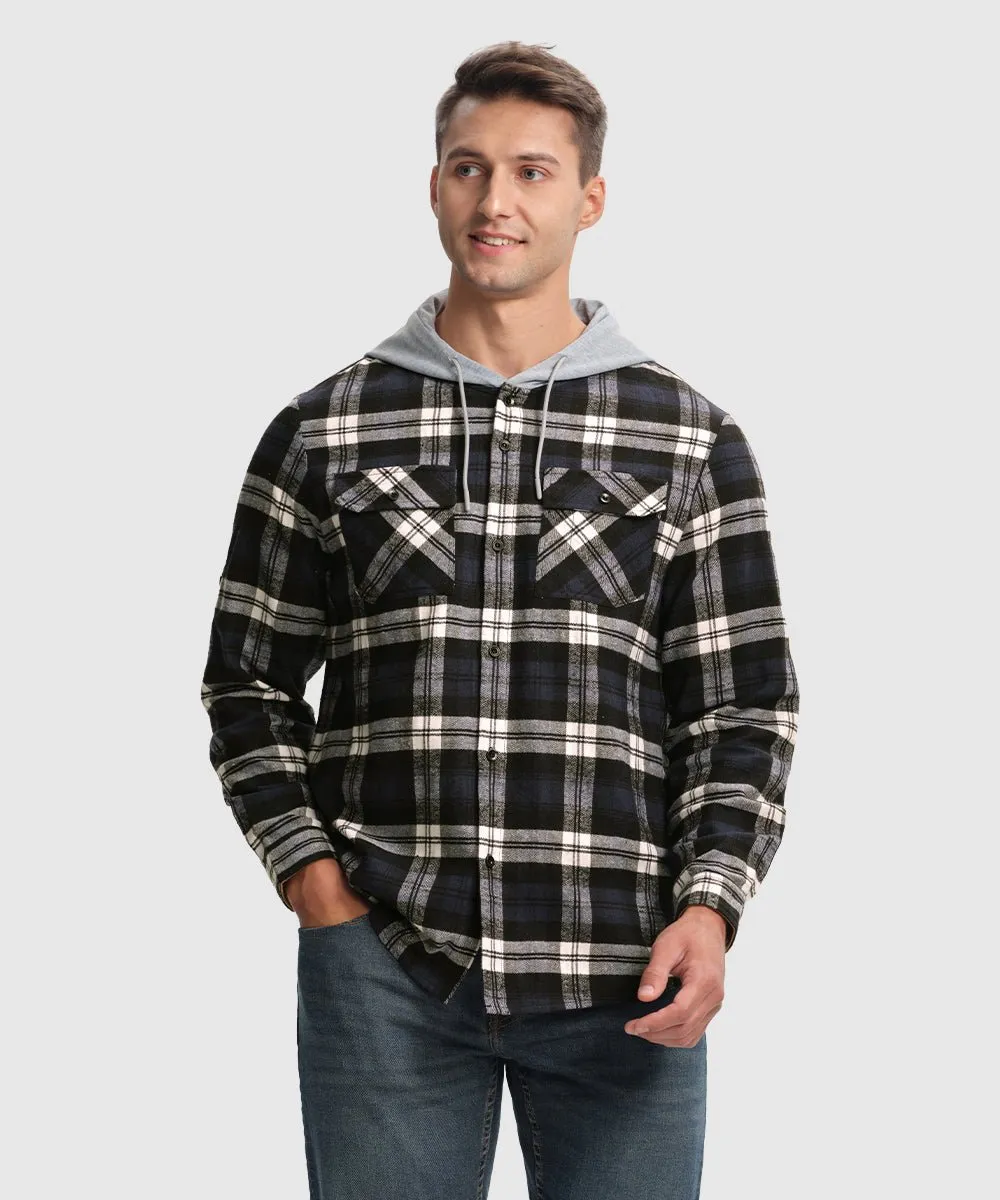 Men's Casual Buffalo Plaid Button Hooded Shirts