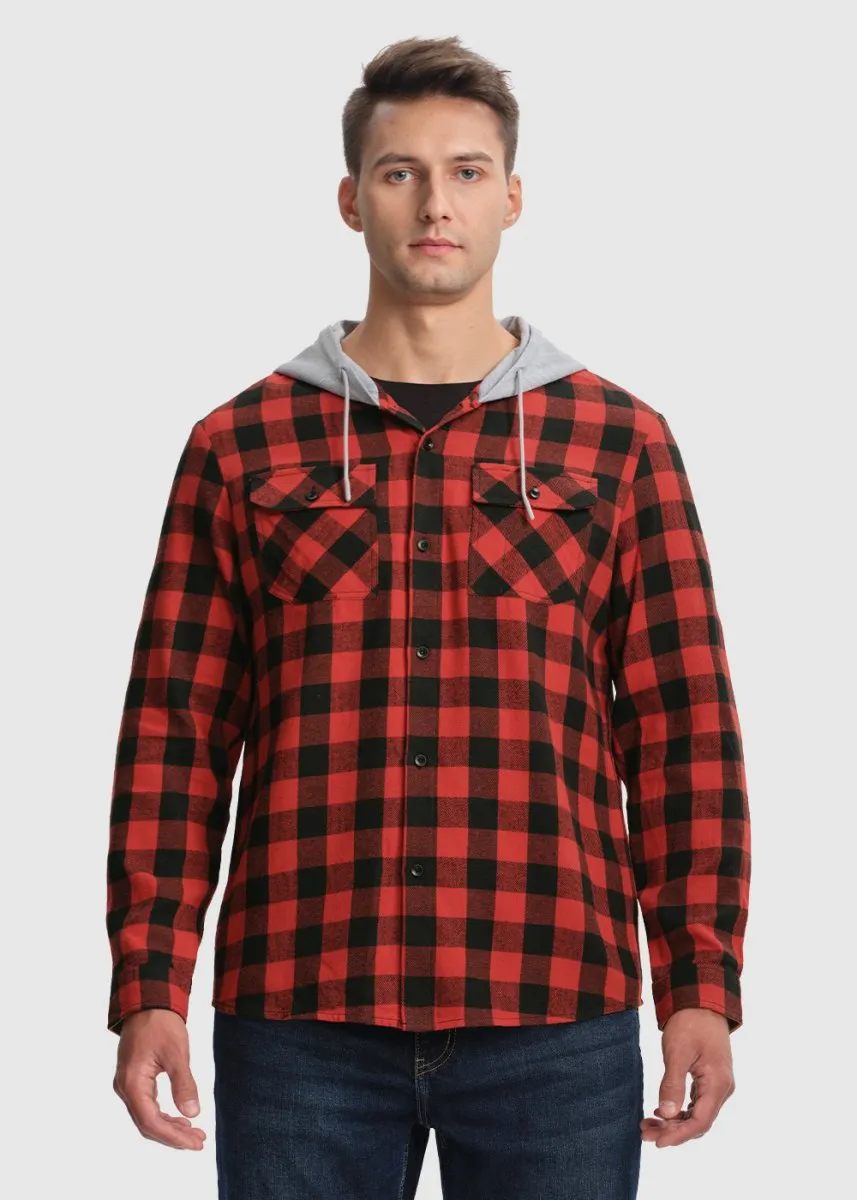 Men's Casual Buffalo Plaid Button Hooded Shirts