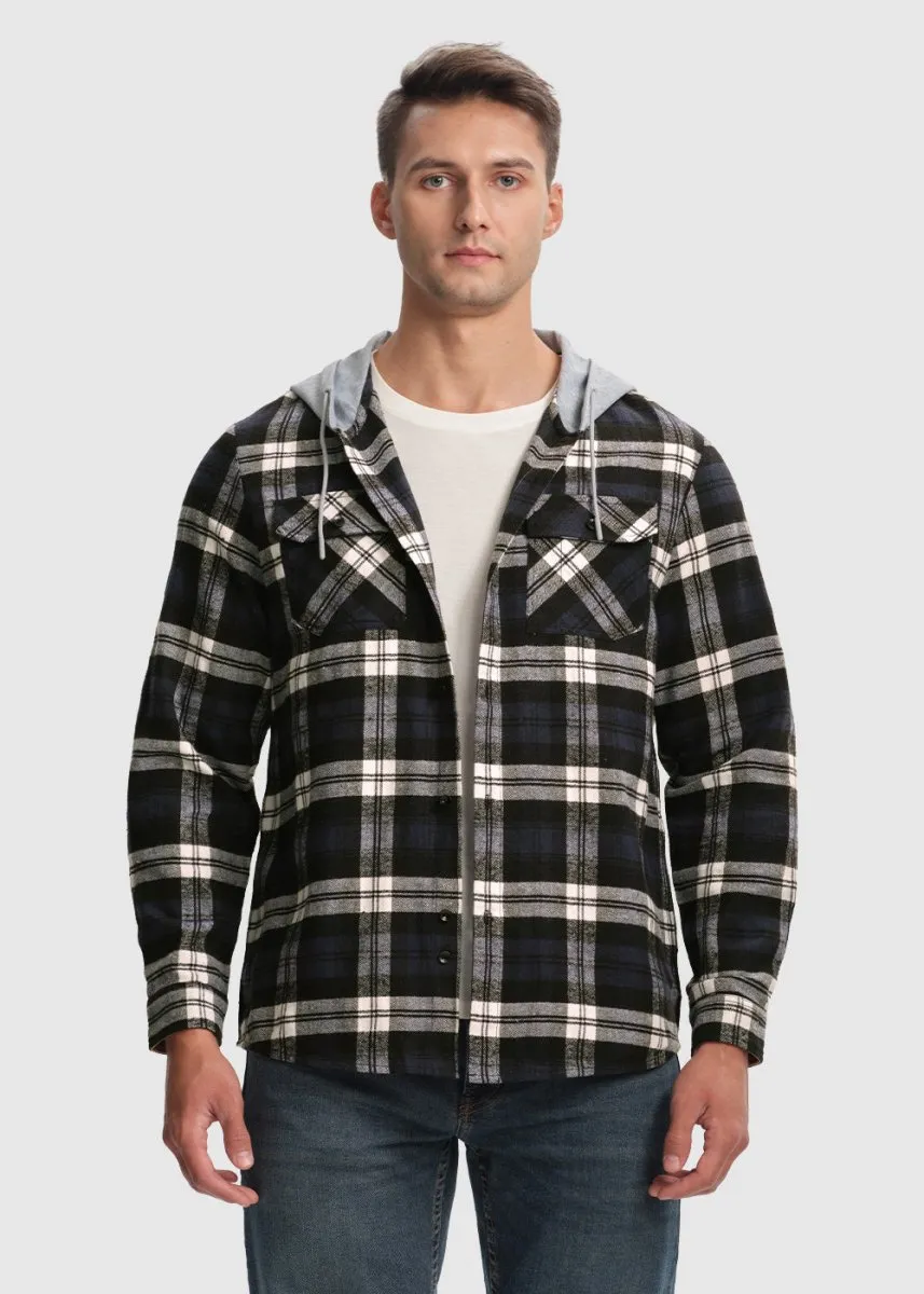 Men's Casual Buffalo Plaid Button Hooded Shirts
