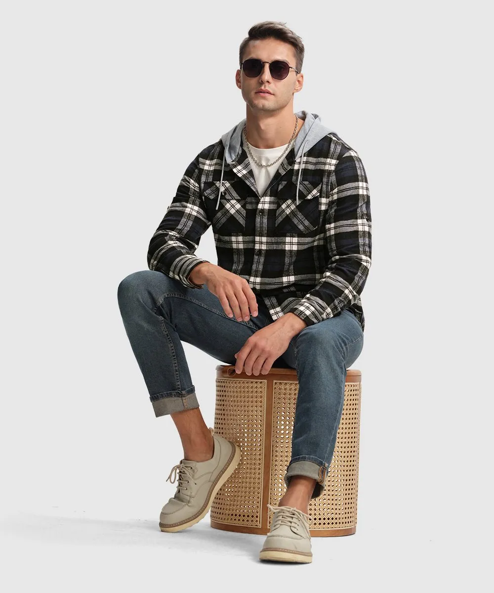 Men's Casual Buffalo Plaid Button Hooded Shirts