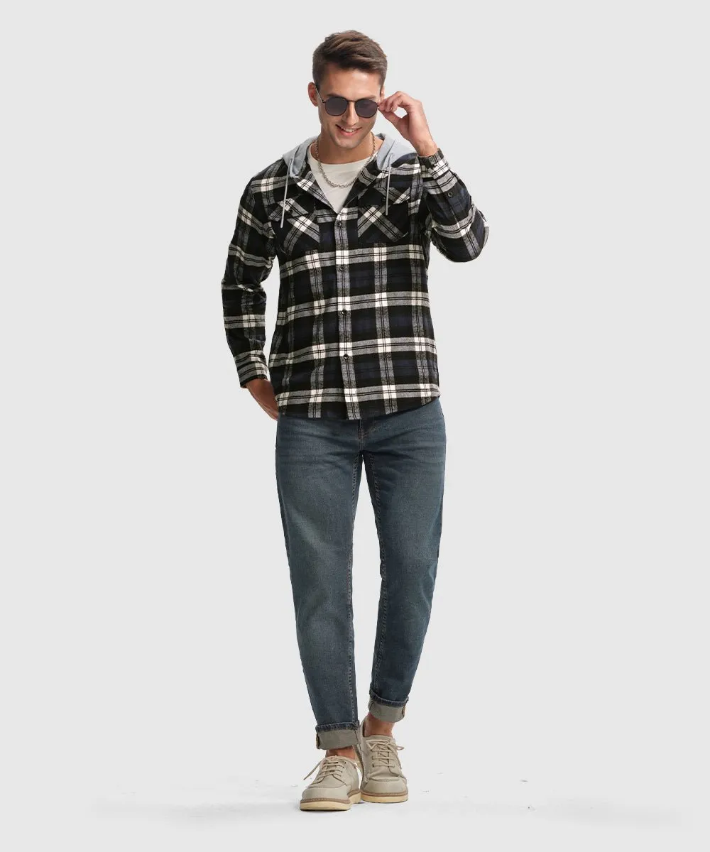 Men's Casual Buffalo Plaid Button Hooded Shirts
