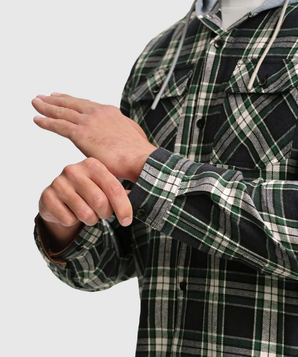 Men's Casual Buffalo Plaid Button Hooded Shirts