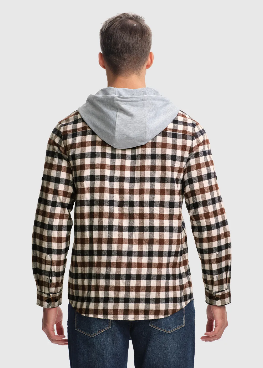 Men's Casual Buffalo Plaid Button Hooded Shirts