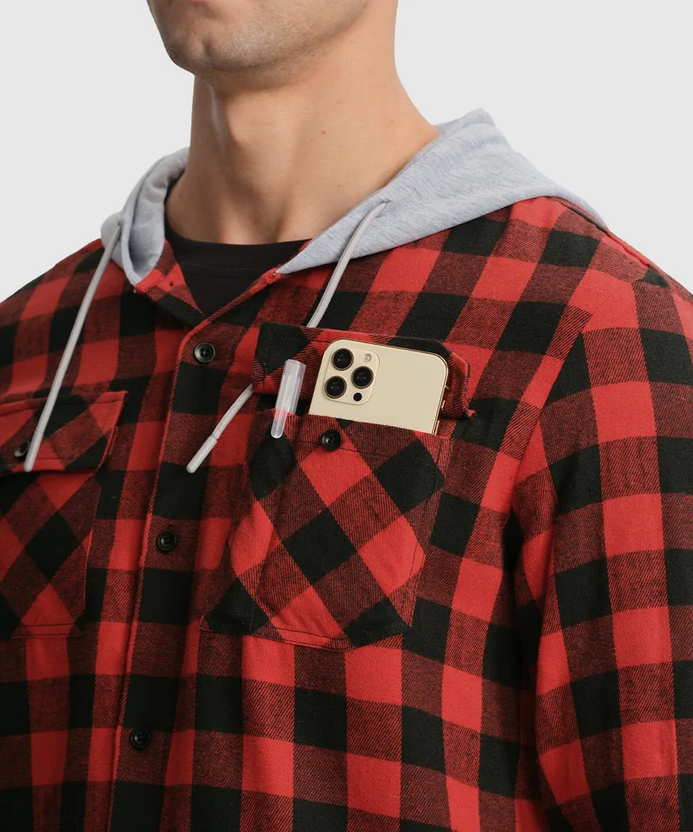 Men's Casual Buffalo Plaid Button Hooded Shirts