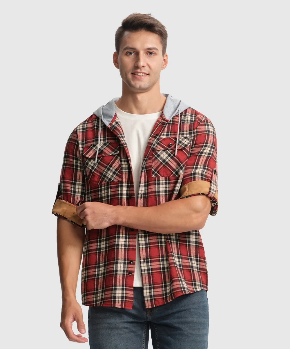 Men's Casual Buffalo Plaid Button Hooded Shirts