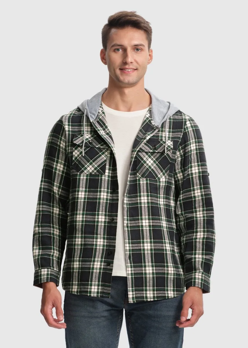 Men's Casual Buffalo Plaid Button Hooded Shirts