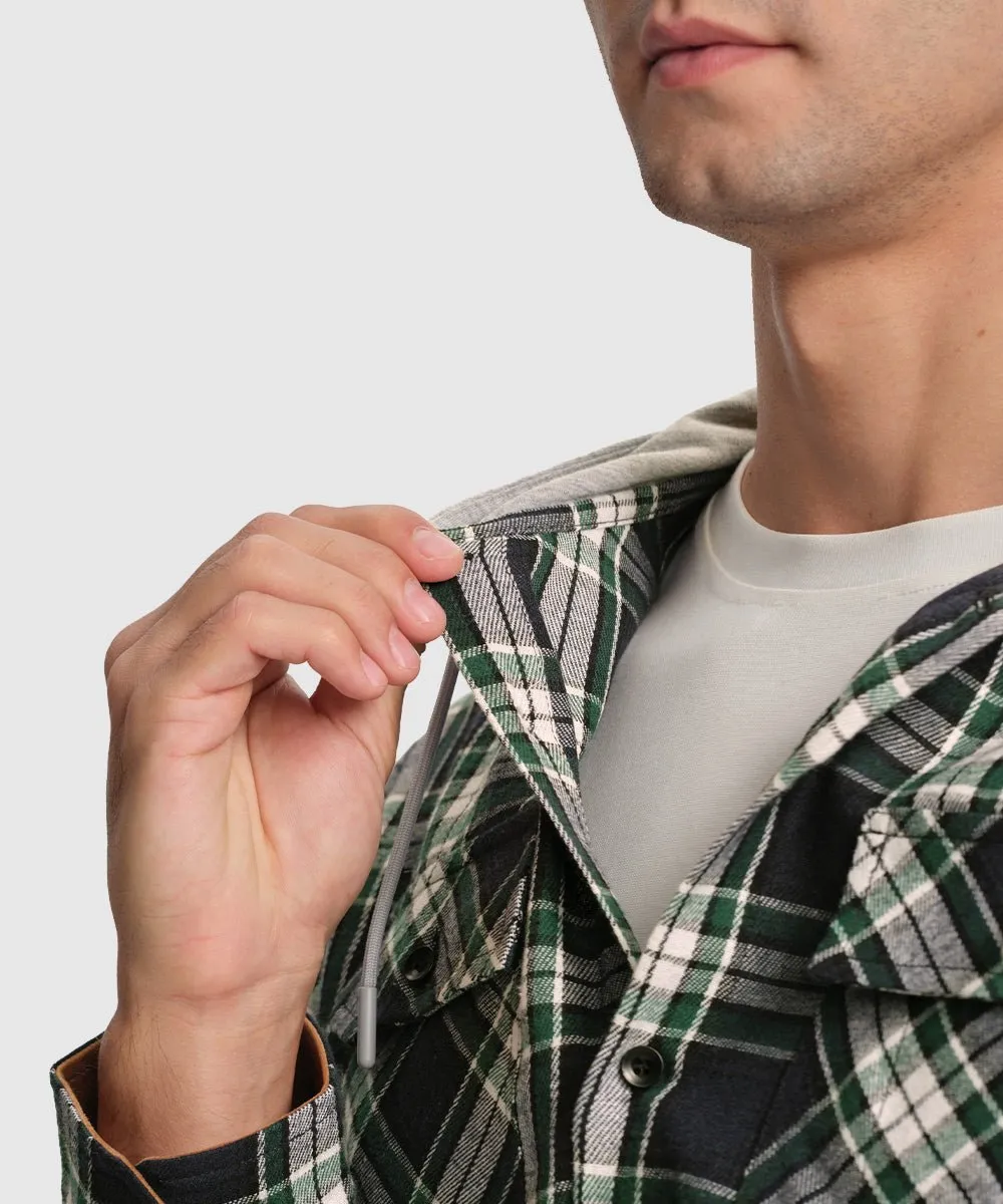 Men's Casual Buffalo Plaid Button Hooded Shirts