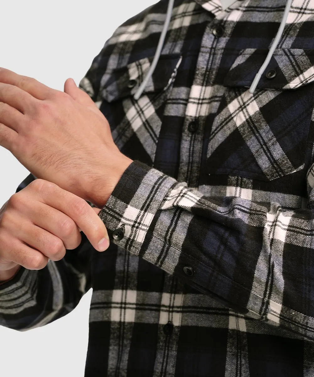Men's Casual Buffalo Plaid Button Hooded Shirts