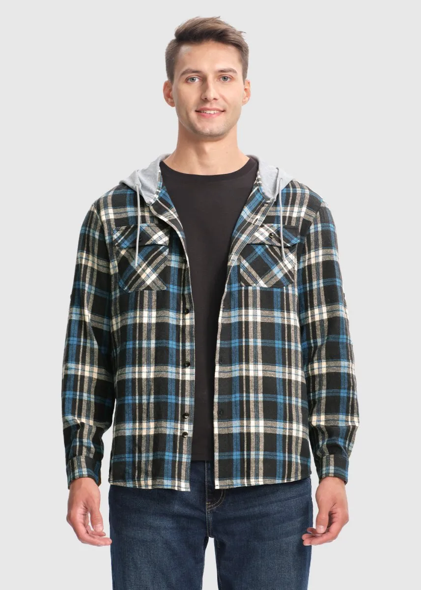 Men's Casual Buffalo Plaid Button Hooded Shirts