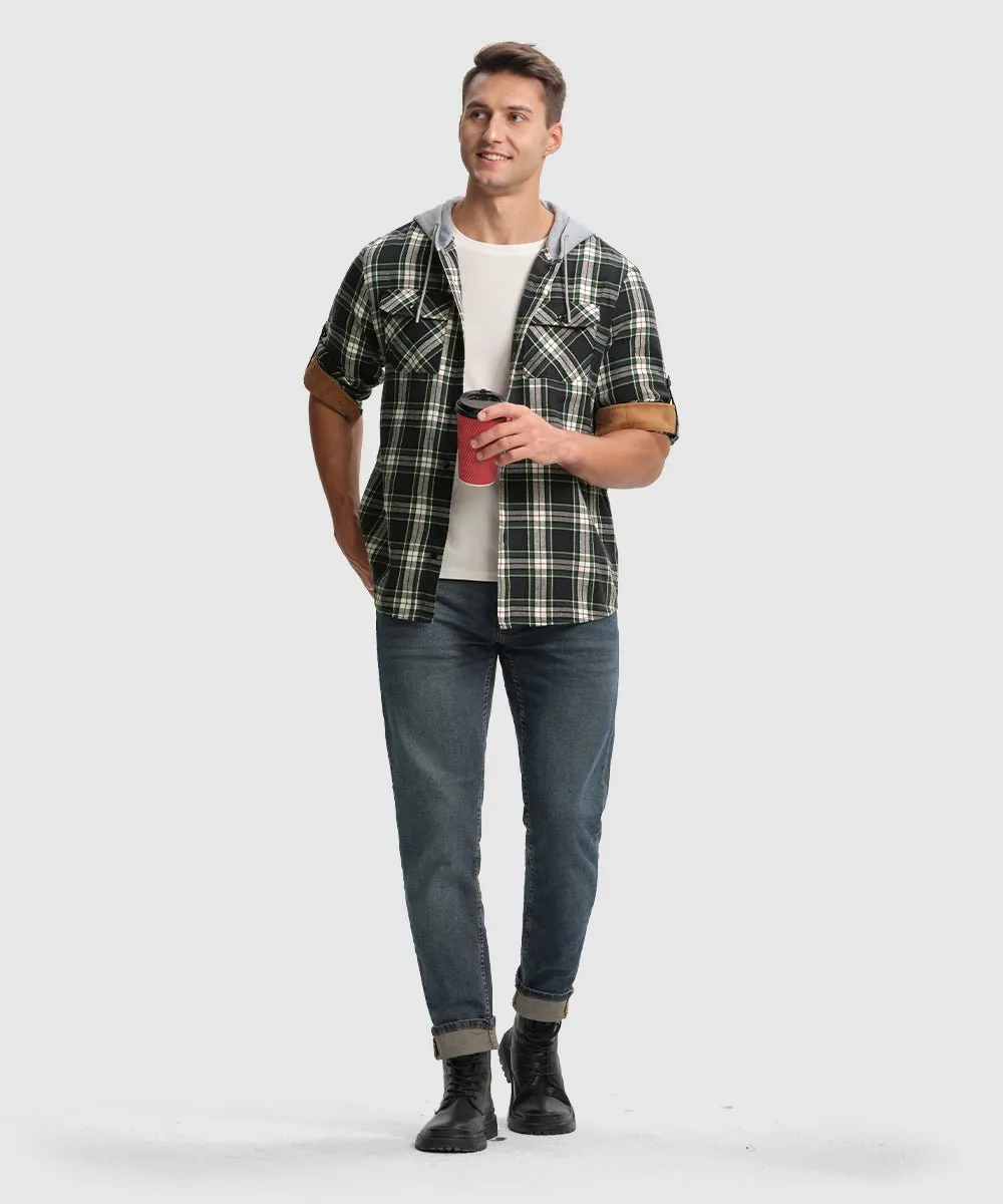 Men's Casual Buffalo Plaid Button Hooded Shirts