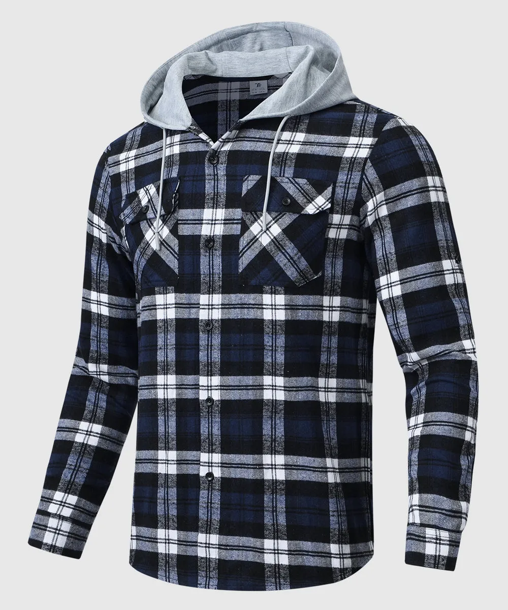 Men's Casual Buffalo Plaid Button Hooded Shirts