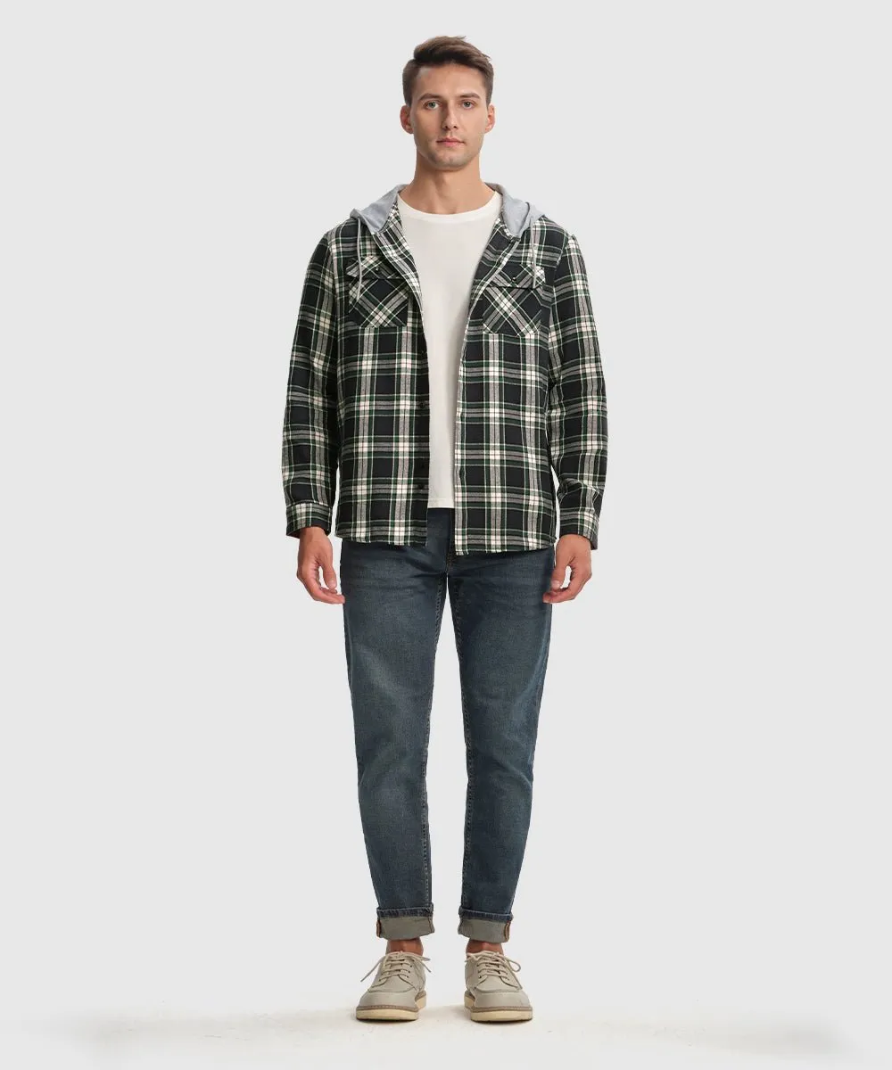 Men's Casual Buffalo Plaid Button Hooded Shirts