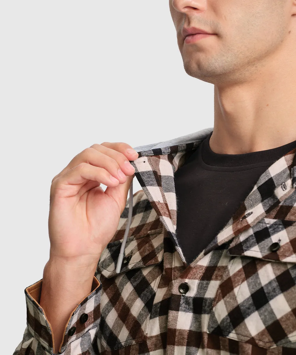 Men's Casual Buffalo Plaid Button Hooded Shirts