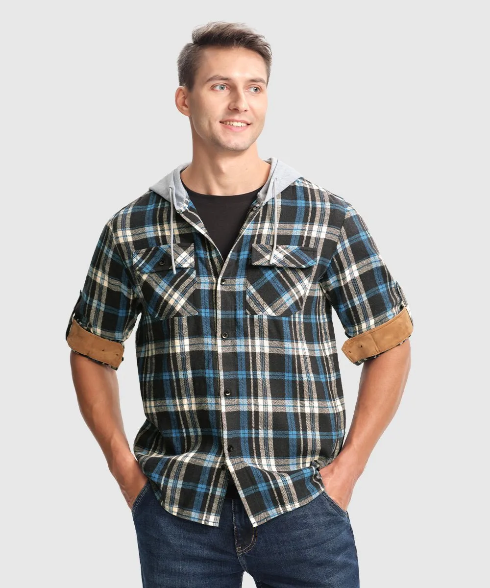 Men's Casual Buffalo Plaid Button Hooded Shirts
