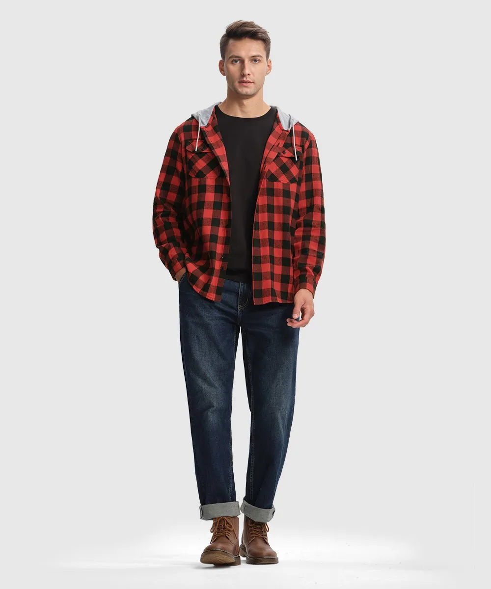 Men's Casual Buffalo Plaid Button Hooded Shirts