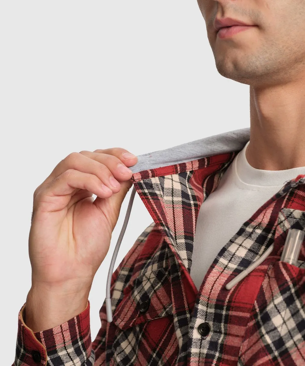 Men's Casual Buffalo Plaid Button Hooded Shirts