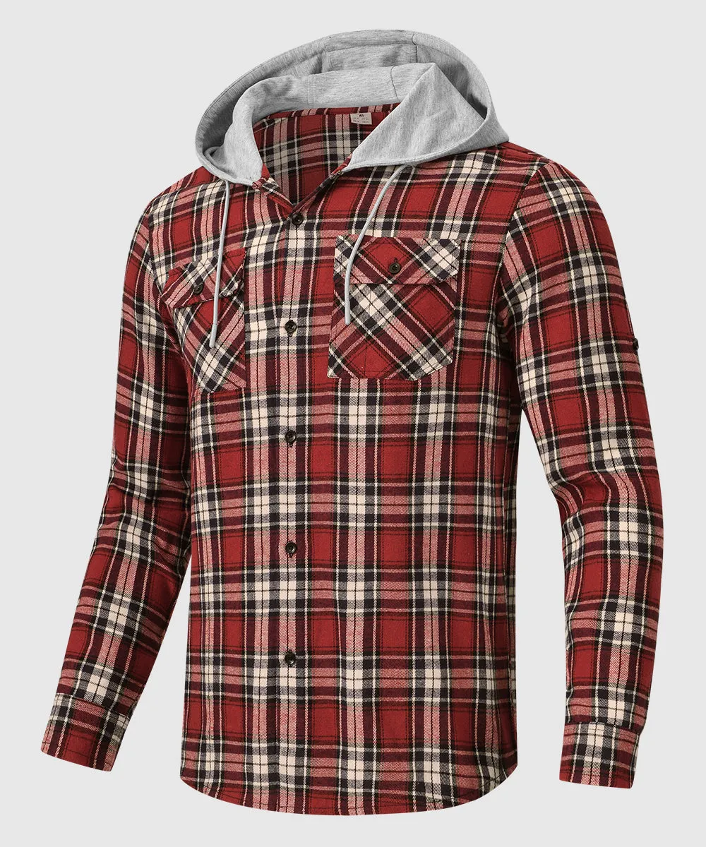 Men's Casual Buffalo Plaid Button Hooded Shirts