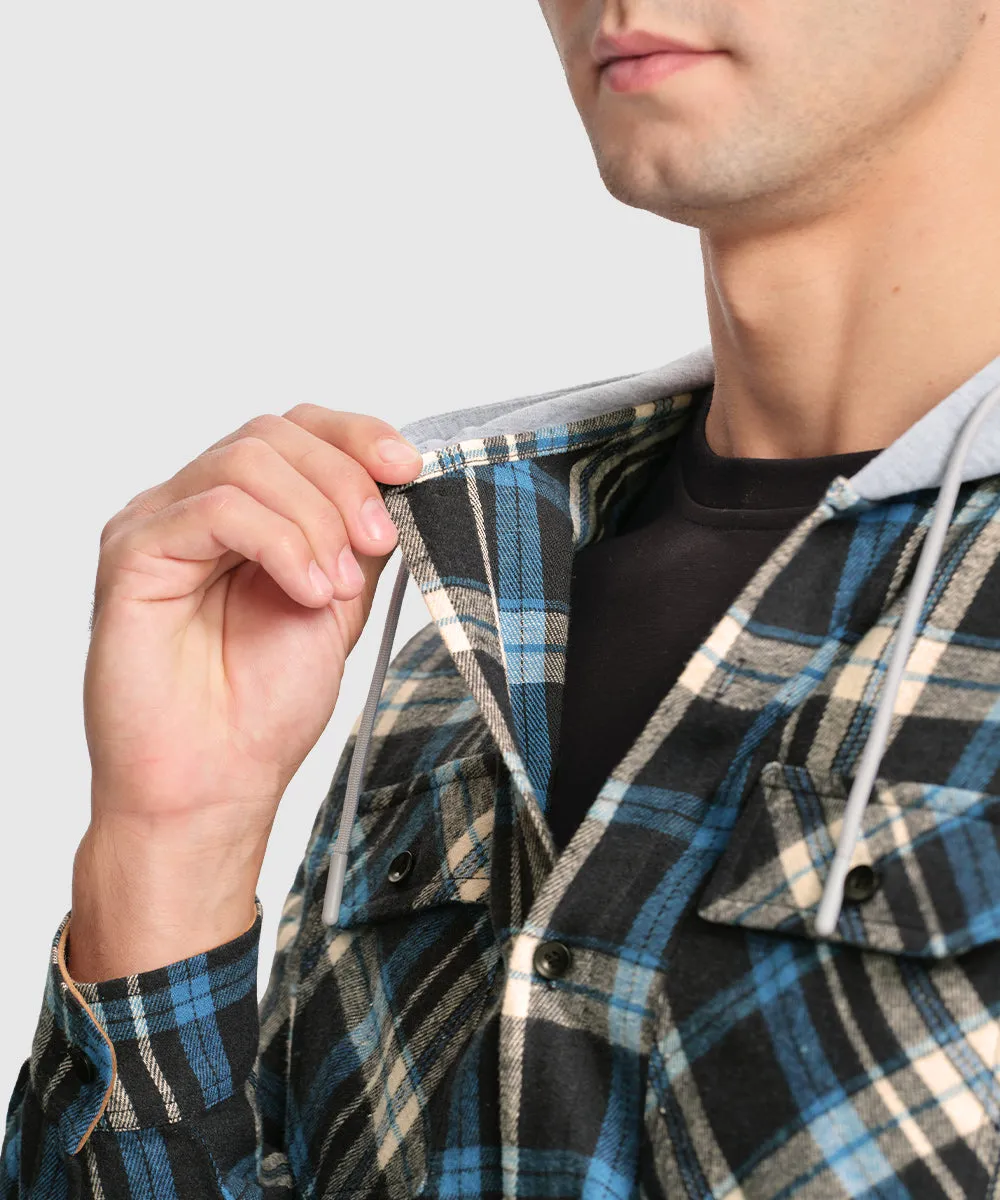 Men's Casual Buffalo Plaid Button Hooded Shirts