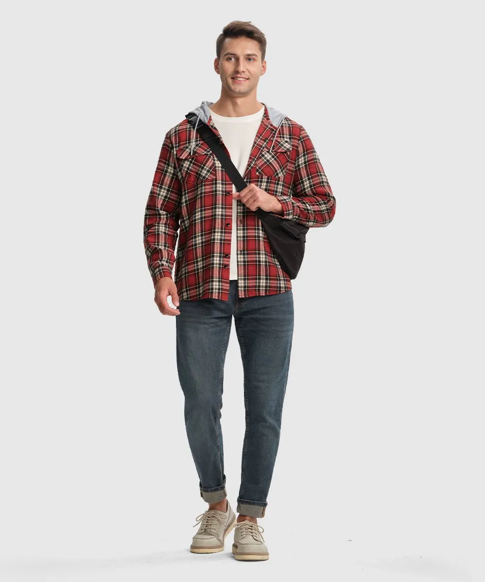 Men's Casual Buffalo Plaid Button Hooded Shirts