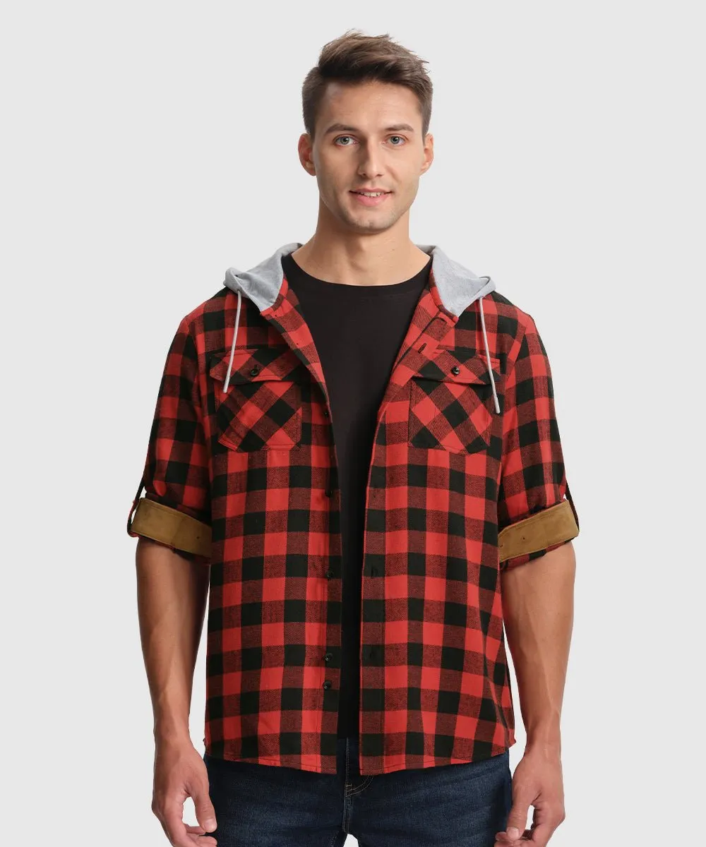 Men's Casual Buffalo Plaid Button Hooded Shirts