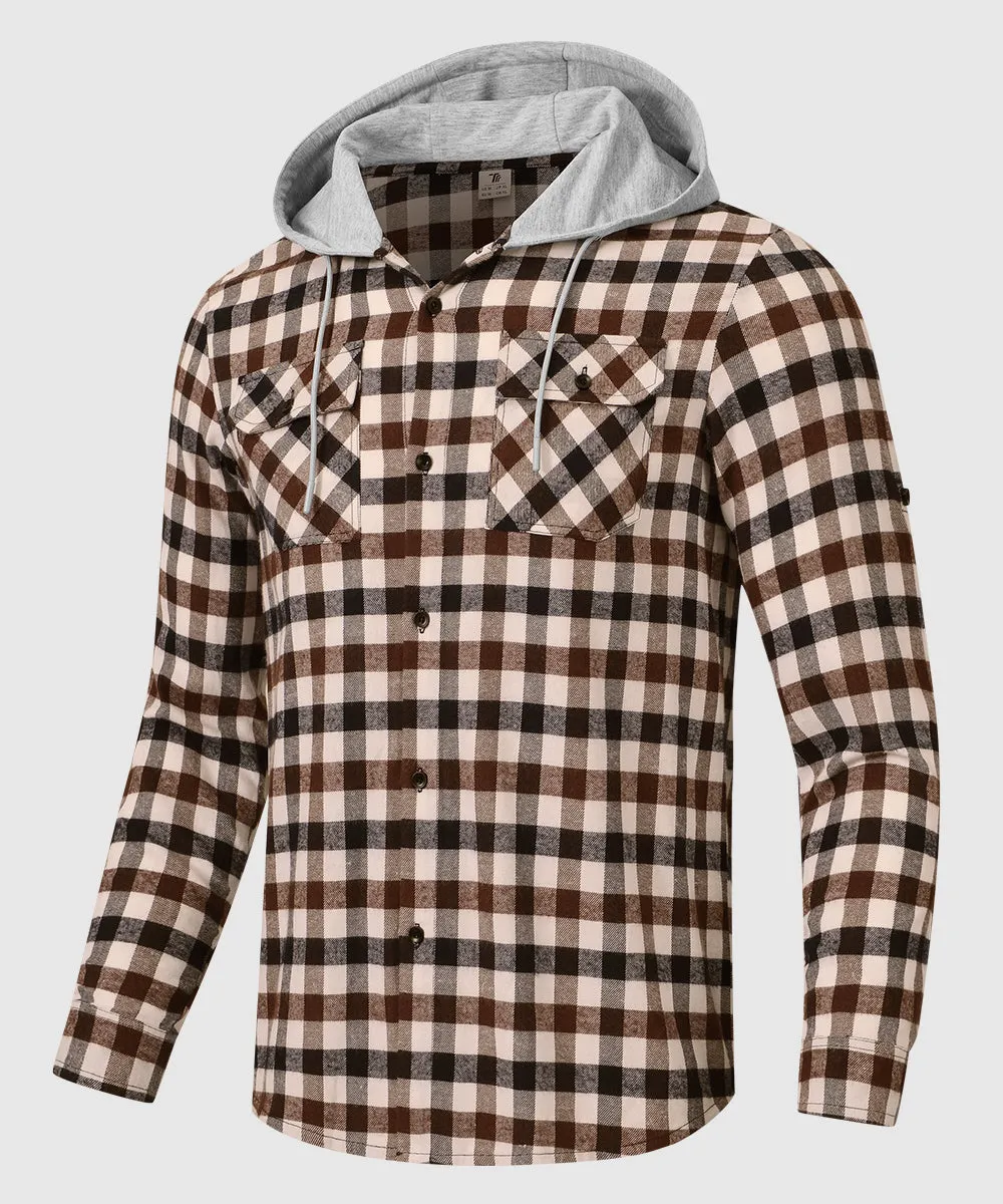 Men's Casual Buffalo Plaid Button Hooded Shirts