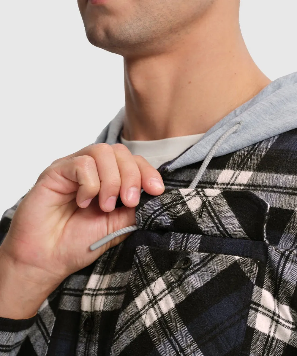 Men's Casual Buffalo Plaid Button Hooded Shirts