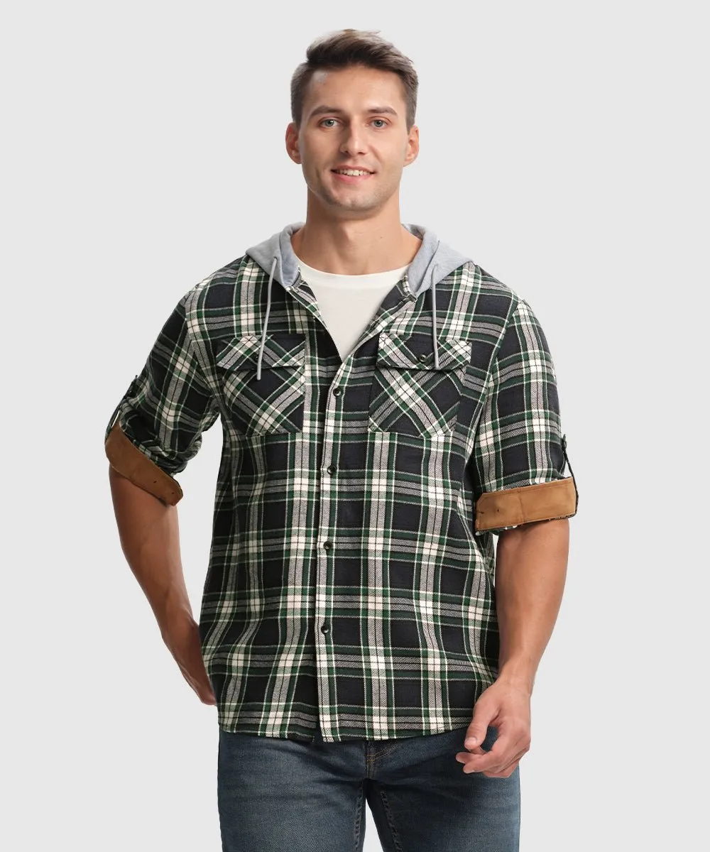 Men's Casual Buffalo Plaid Button Hooded Shirts