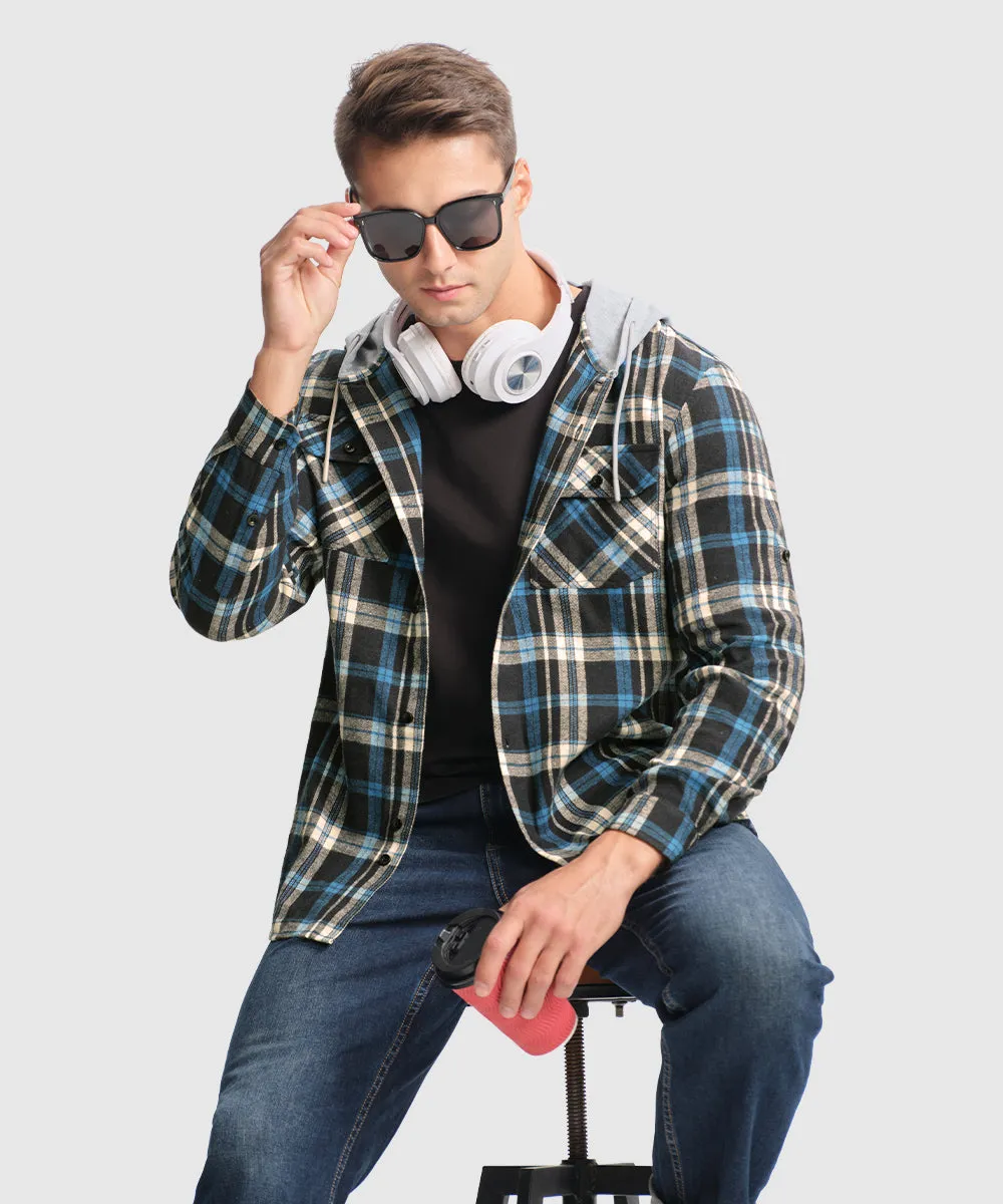 Men's Casual Buffalo Plaid Button Hooded Shirts