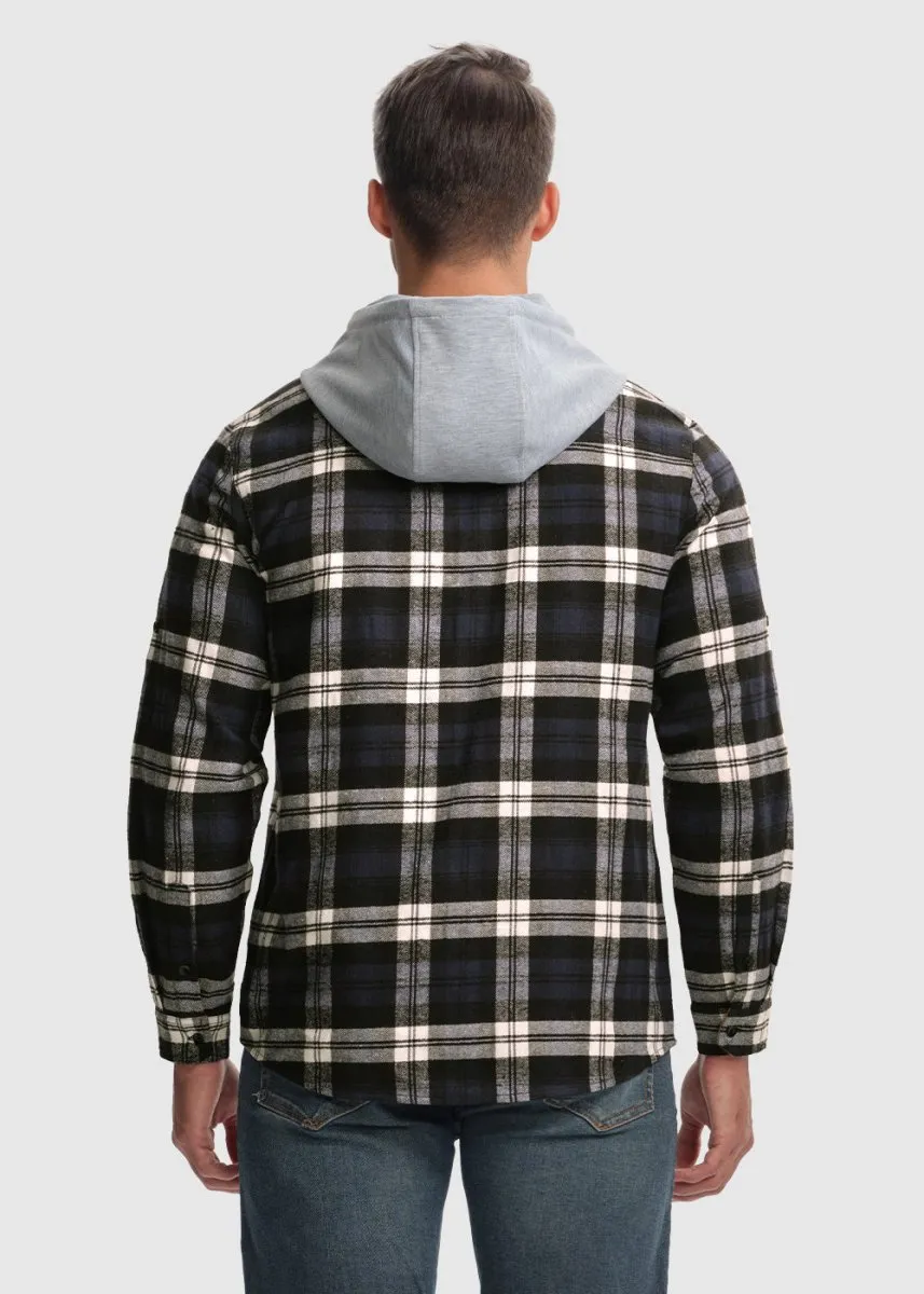 Men's Casual Buffalo Plaid Button Hooded Shirts