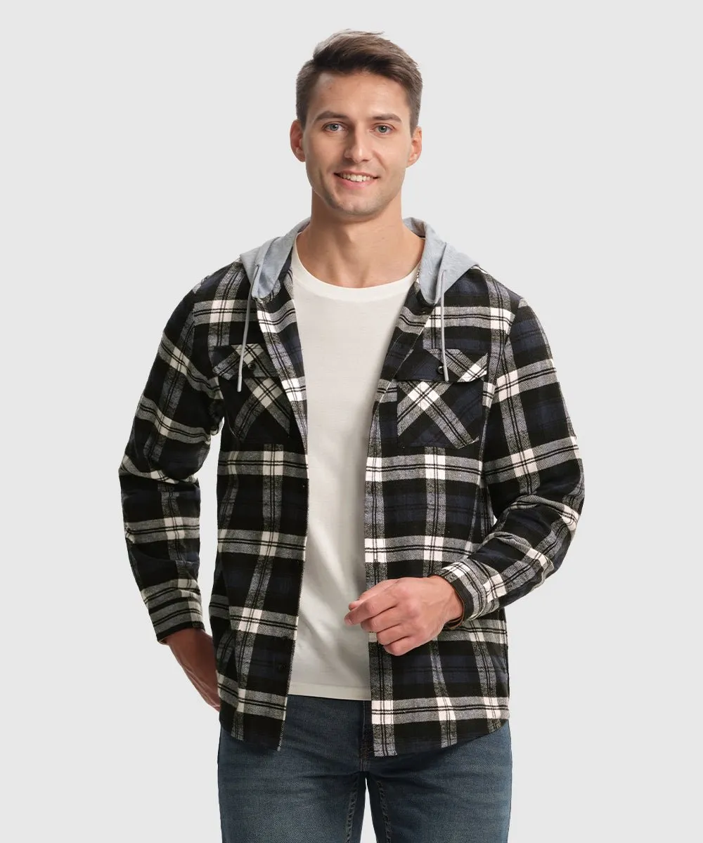 Men's Casual Buffalo Plaid Button Hooded Shirts
