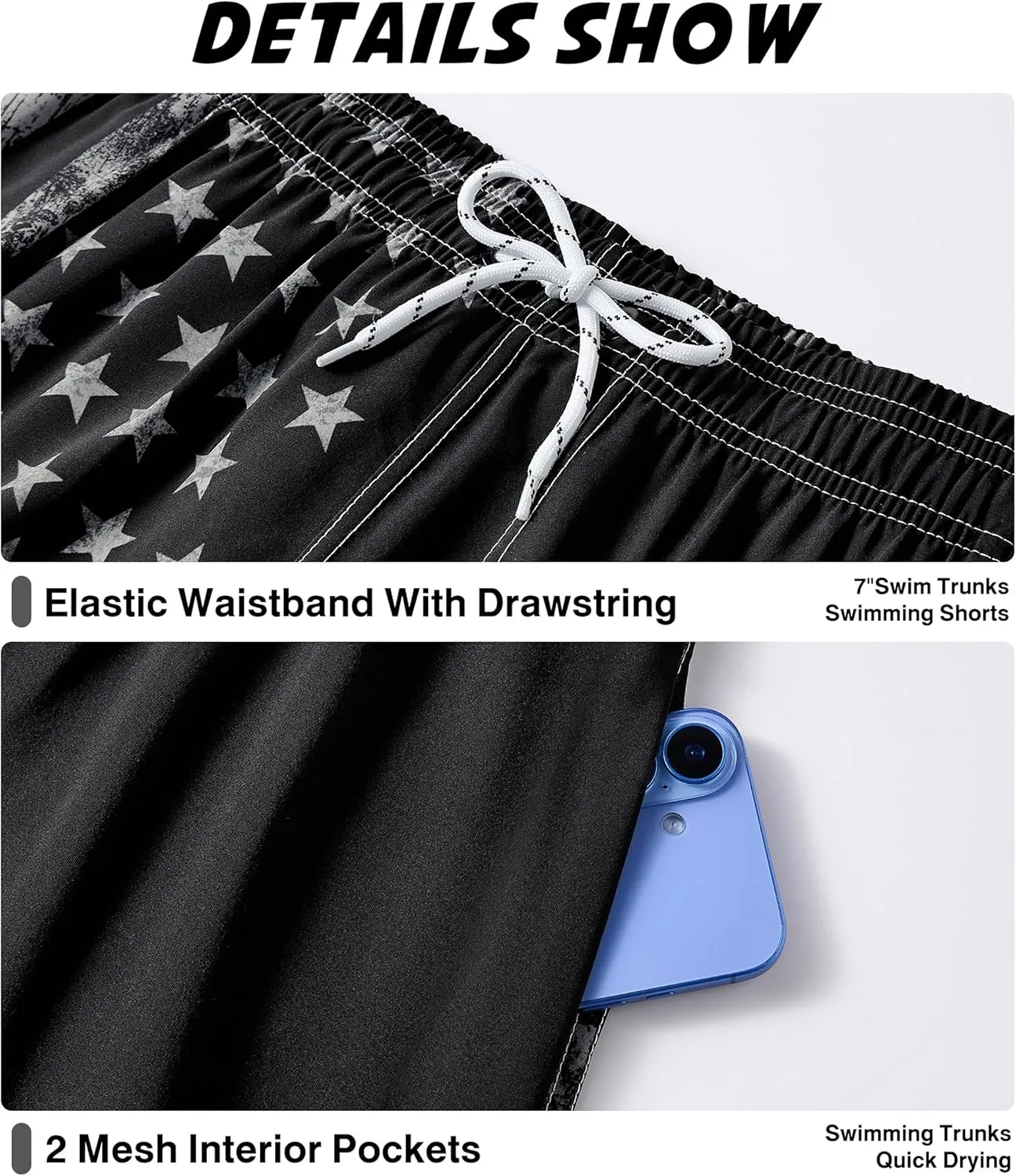 Mens Swim Trunks with Compression Liner 7 Inch Swim Trunks Quick Dry Surfing Beach Shorts Hawaii Sports Shorts
