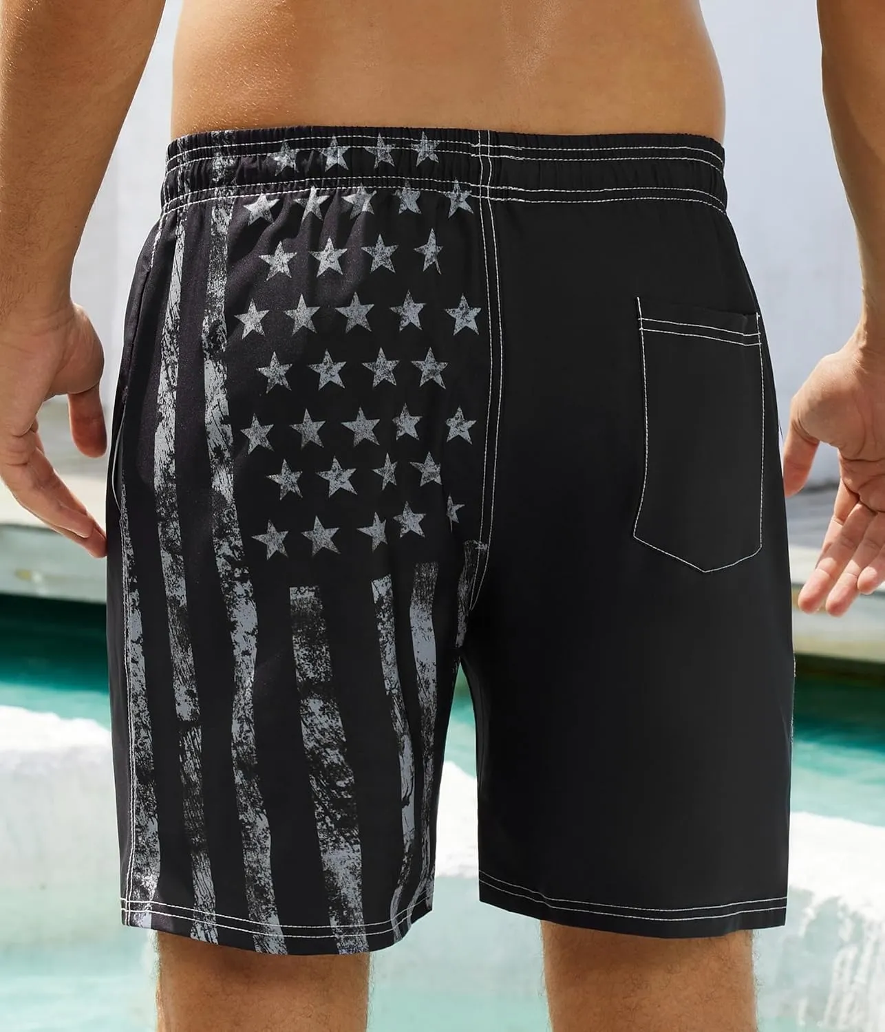 Mens Swim Trunks with Compression Liner 7 Inch Swim Trunks Quick Dry Surfing Beach Shorts Hawaii Sports Shorts