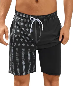 Mens Swim Trunks with Compression Liner 7 Inch Swim Trunks Quick Dry Surfing Beach Shorts Hawaii Sports Shorts