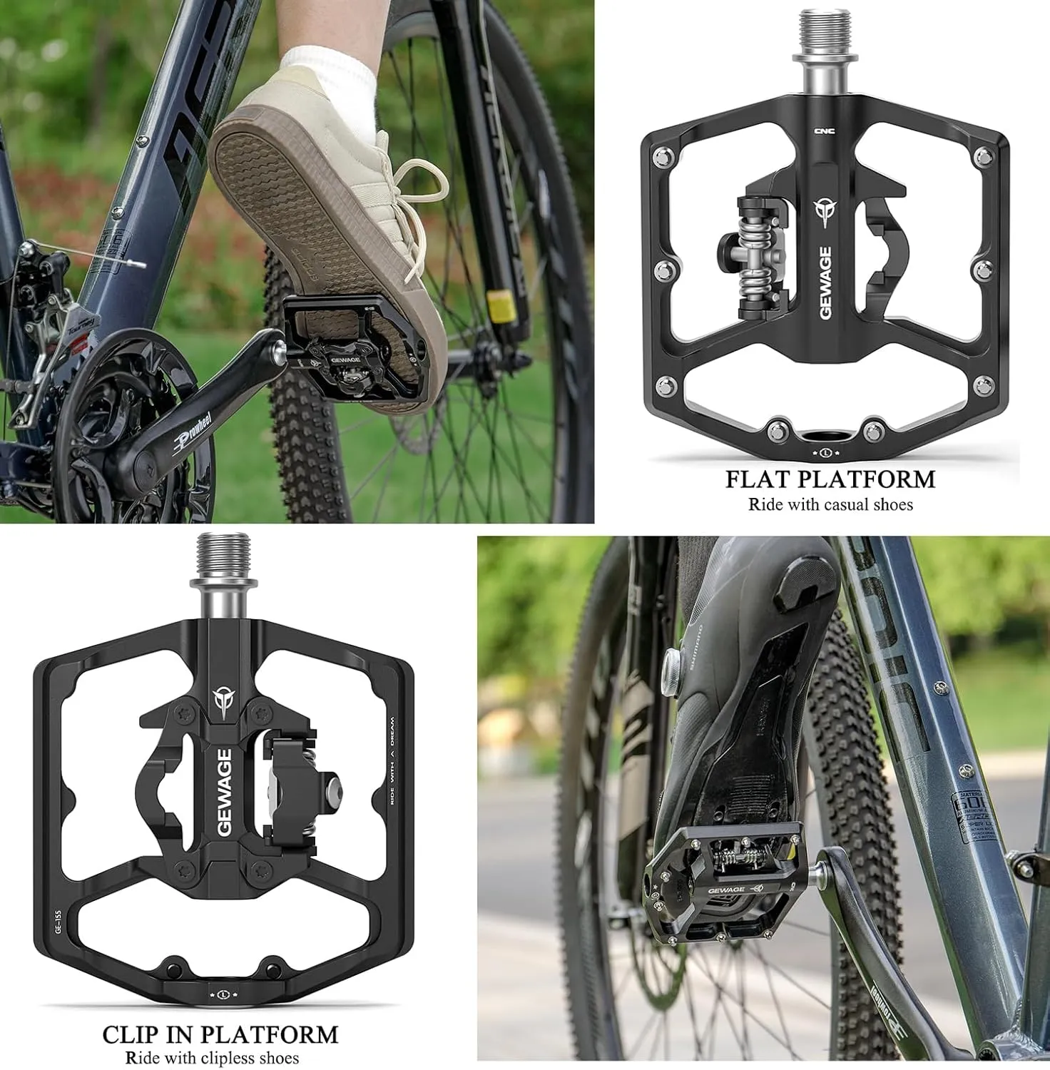 Mountain Bike Pedals- Dual Function Bicycle Flat Pedals and Clipless Pedals- 9/16" Platform Pedals Compatible with SPD for Road Mountain BMX Bike