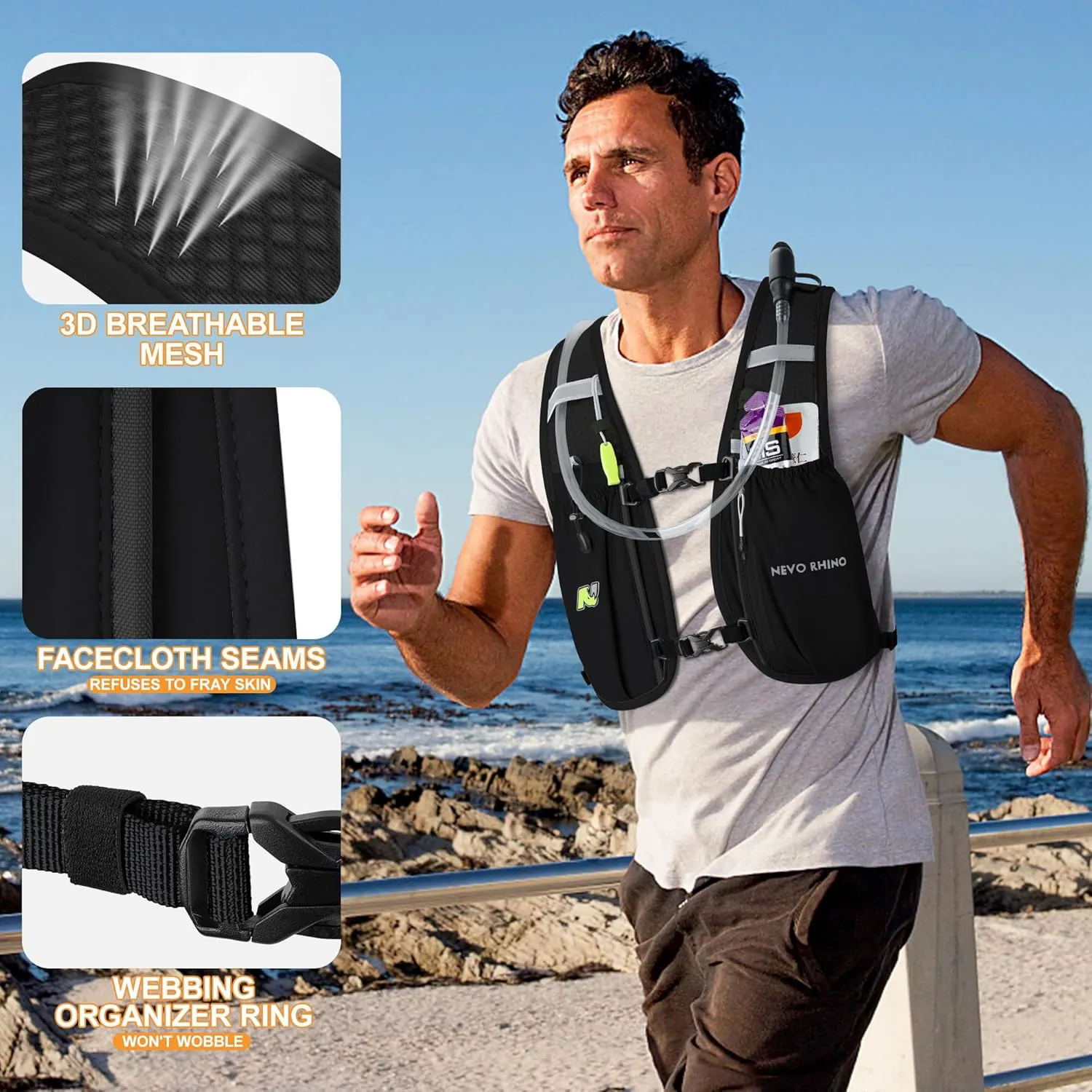 N NEVO RHINO Running Vest,Hydration Vest 5L with 1.5L Water Bladder,Lightweight Hydration Pack Water Backpack for Hiking Race