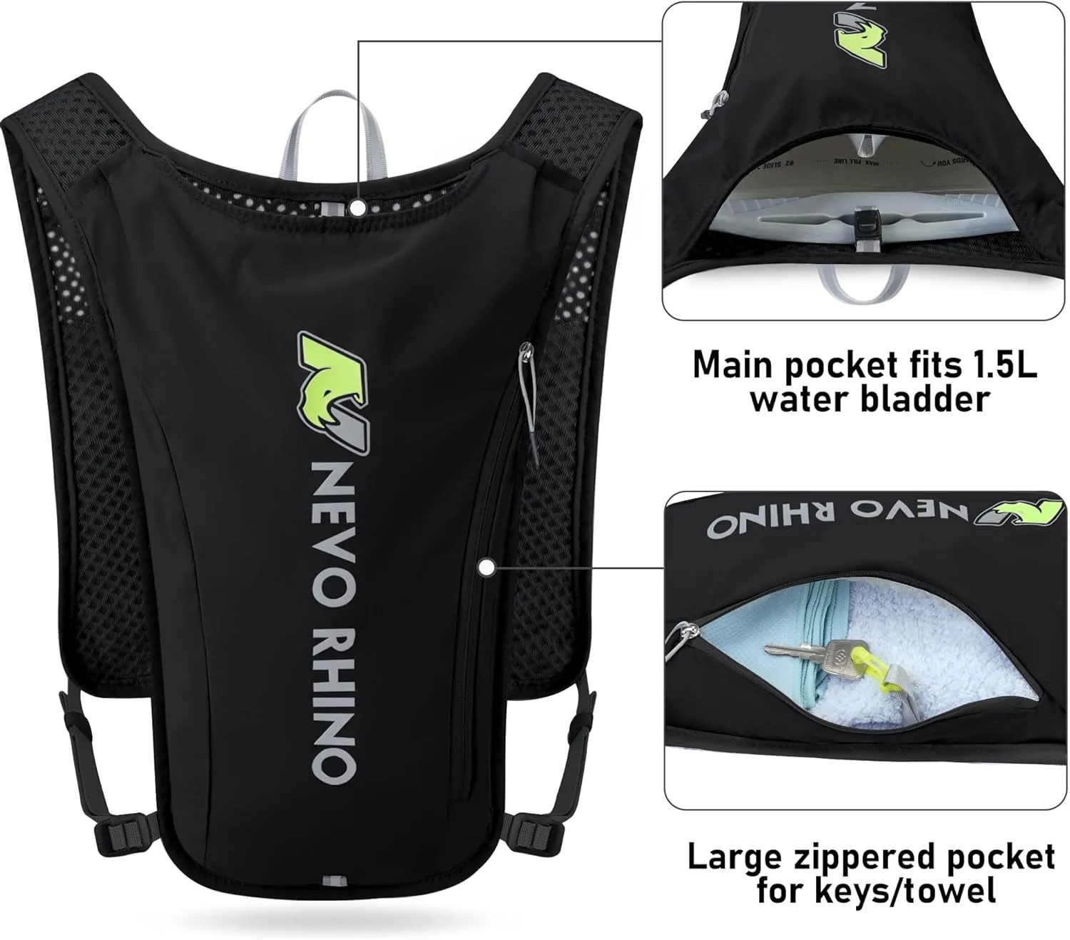 N NEVO RHINO Running Vest,Hydration Vest 5L with 1.5L Water Bladder,Lightweight Hydration Pack Water Backpack for Hiking Race