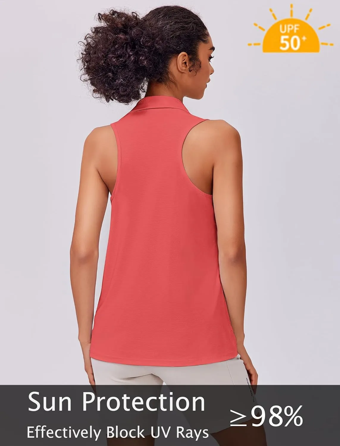 PINSPARK Womens Golf Shirt UPF 50  Sleeveless Collared Shirts Quick Dry Tennis Polo V-Neck Racerback Athletic Workout Tank