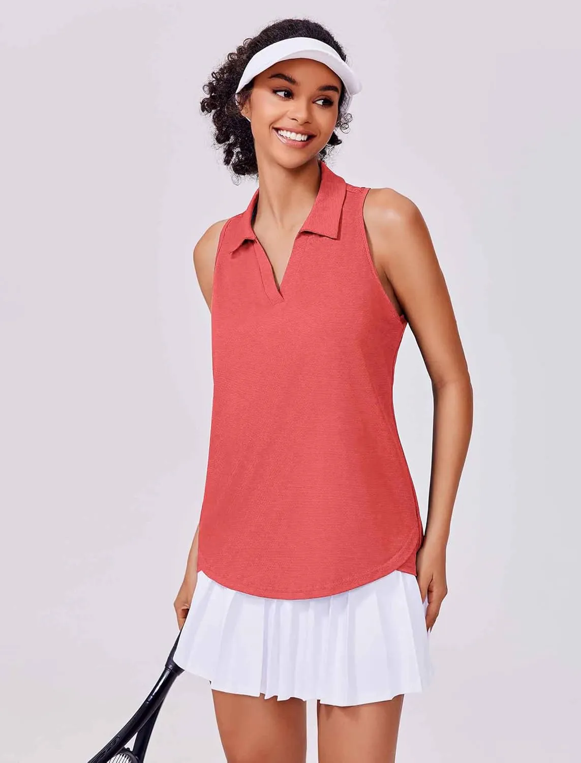 PINSPARK Womens Golf Shirt UPF 50  Sleeveless Collared Shirts Quick Dry Tennis Polo V-Neck Racerback Athletic Workout Tank