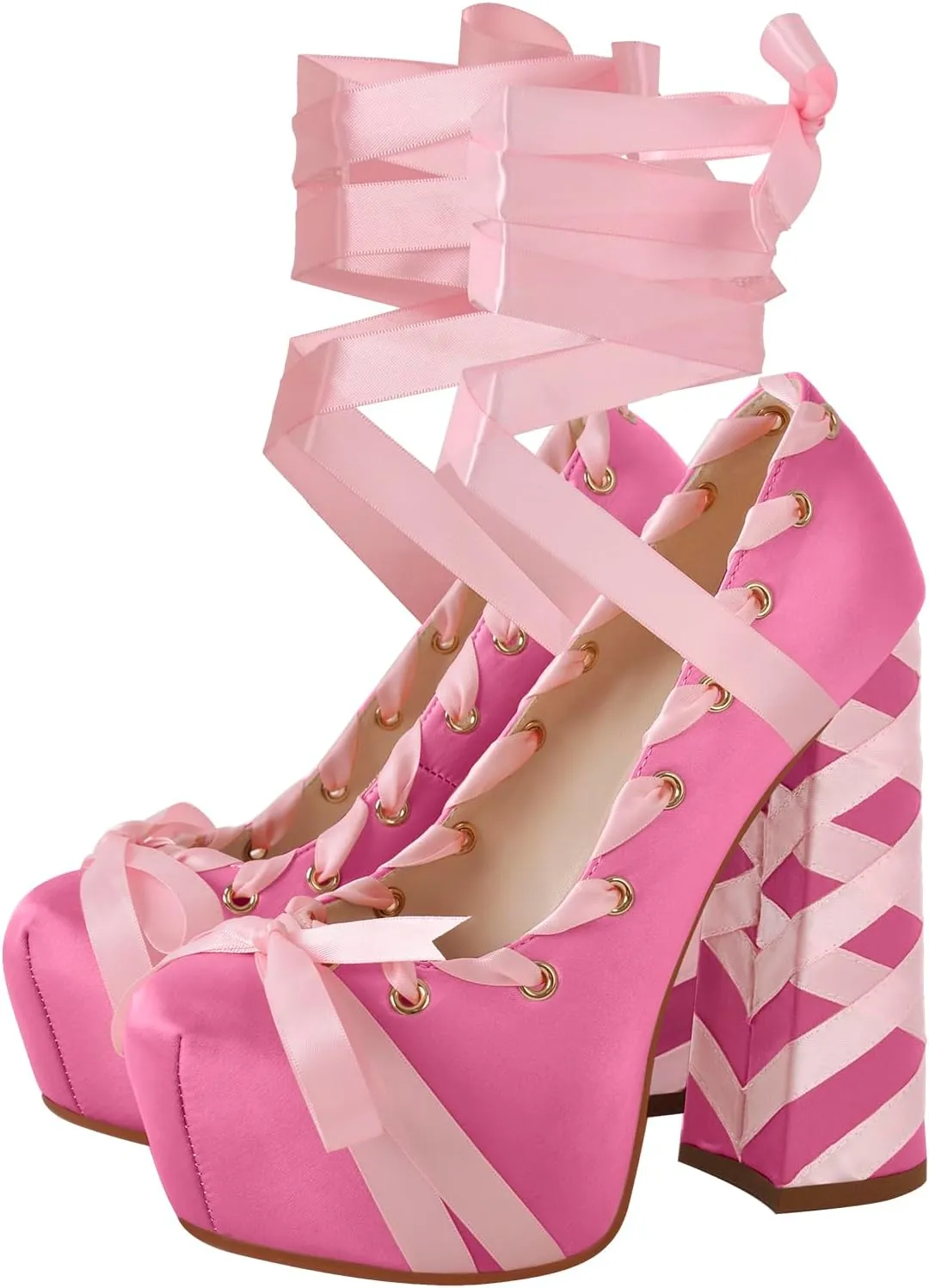Platform Heels Chunky Bow Ribbon Pumps