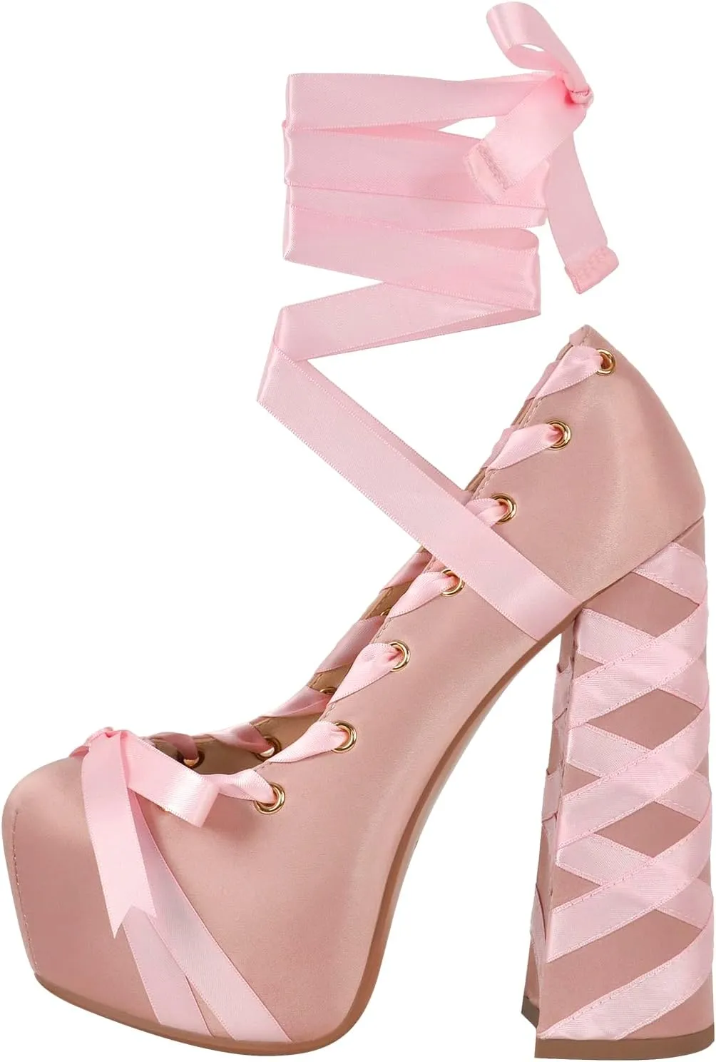Platform Heels Chunky Bow Ribbon Pumps