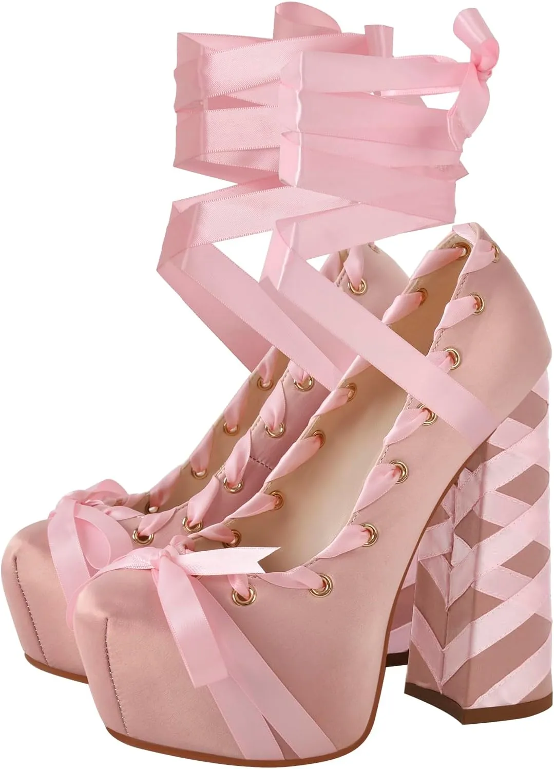 Platform Heels Chunky Bow Ribbon Pumps