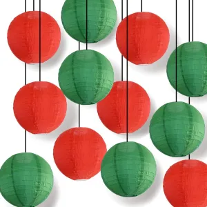 Red and Green Holiday Party Pack Parallel Ribbing Nylon Lantern Combo Set (12 pc Set)