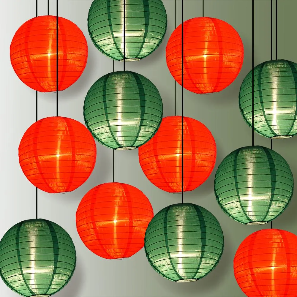 Red and Green Holiday Party Pack Parallel Ribbing Nylon Lantern Combo Set (12 pc Set)