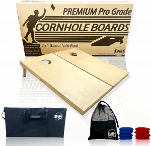 Regulation Solid Wood Cornhole Boards 2'x4' -Choose Between Commercial Grade No Bounce (Cherry Color, NO BAGS) or Premium Grade (Natural and includes 8 Cornhole Bags and Carrying Bag)