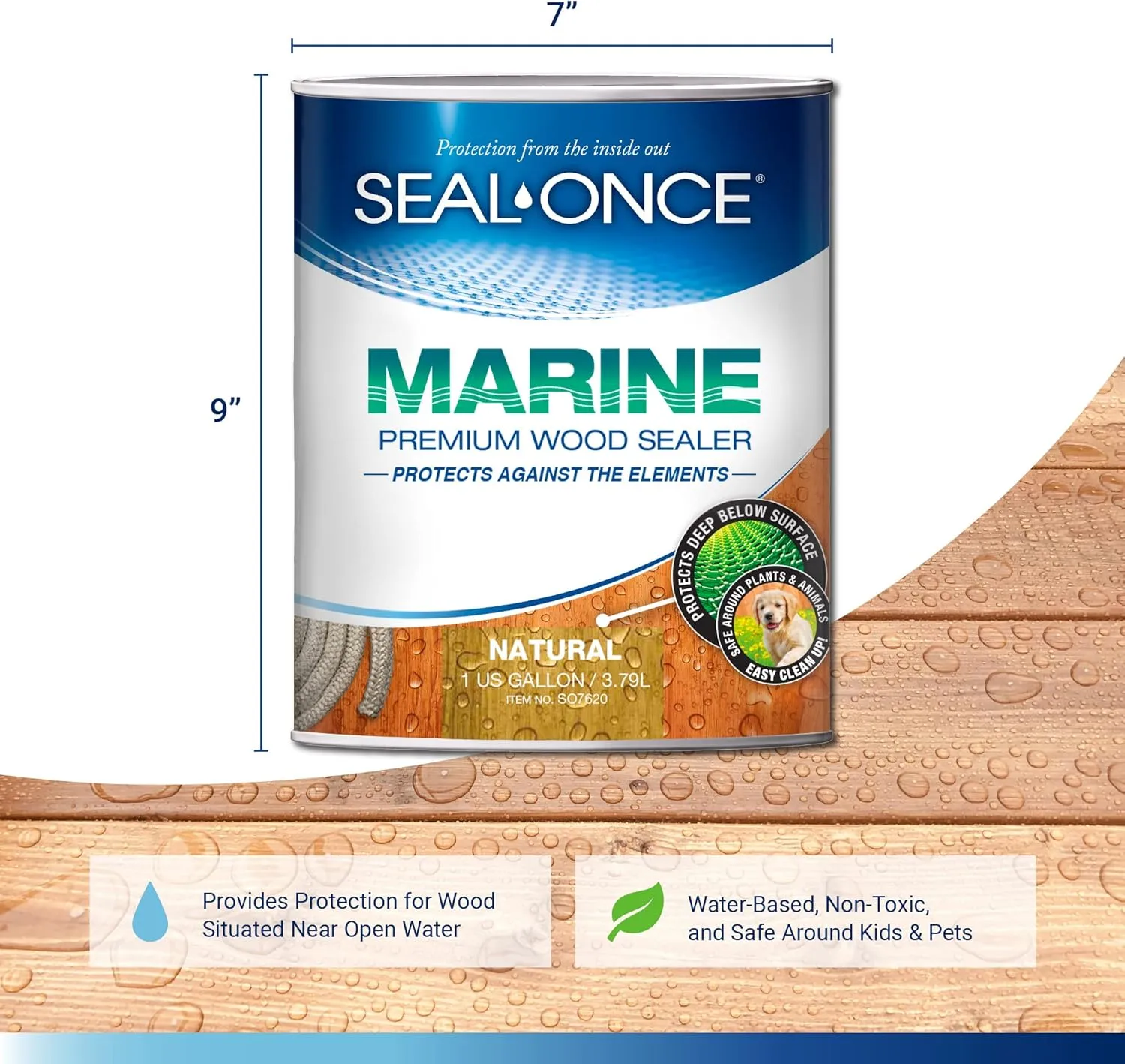 Seal-Once Marine Premium Wood Sealer - Waterproof Sealant - Wood Stain and Sealer in One - 1 Gallon Natural
