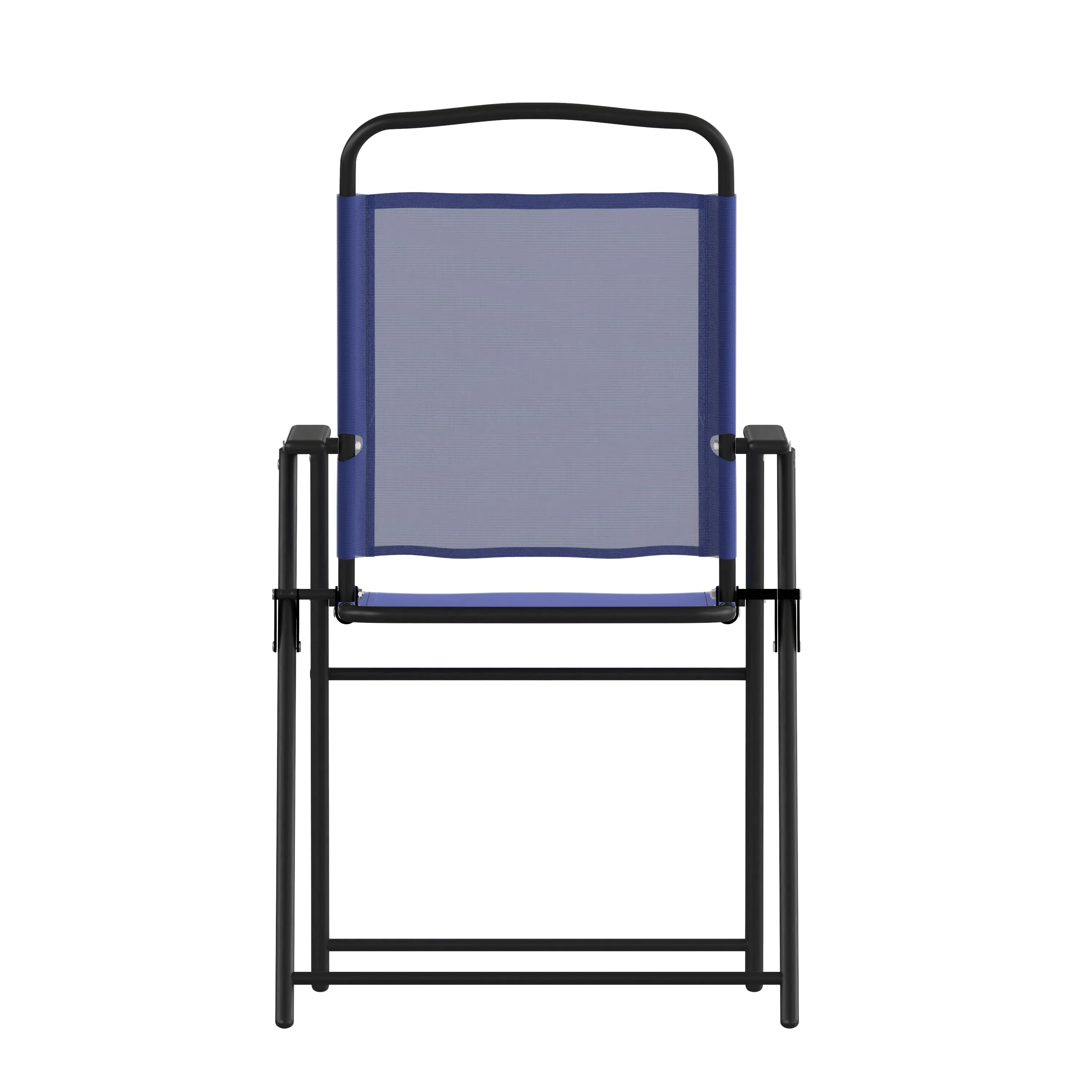 Set of 2 Mystic Folding Patio Sling Chairs, Outdoor Textilene Lawn Chairs with Armrests in Navy