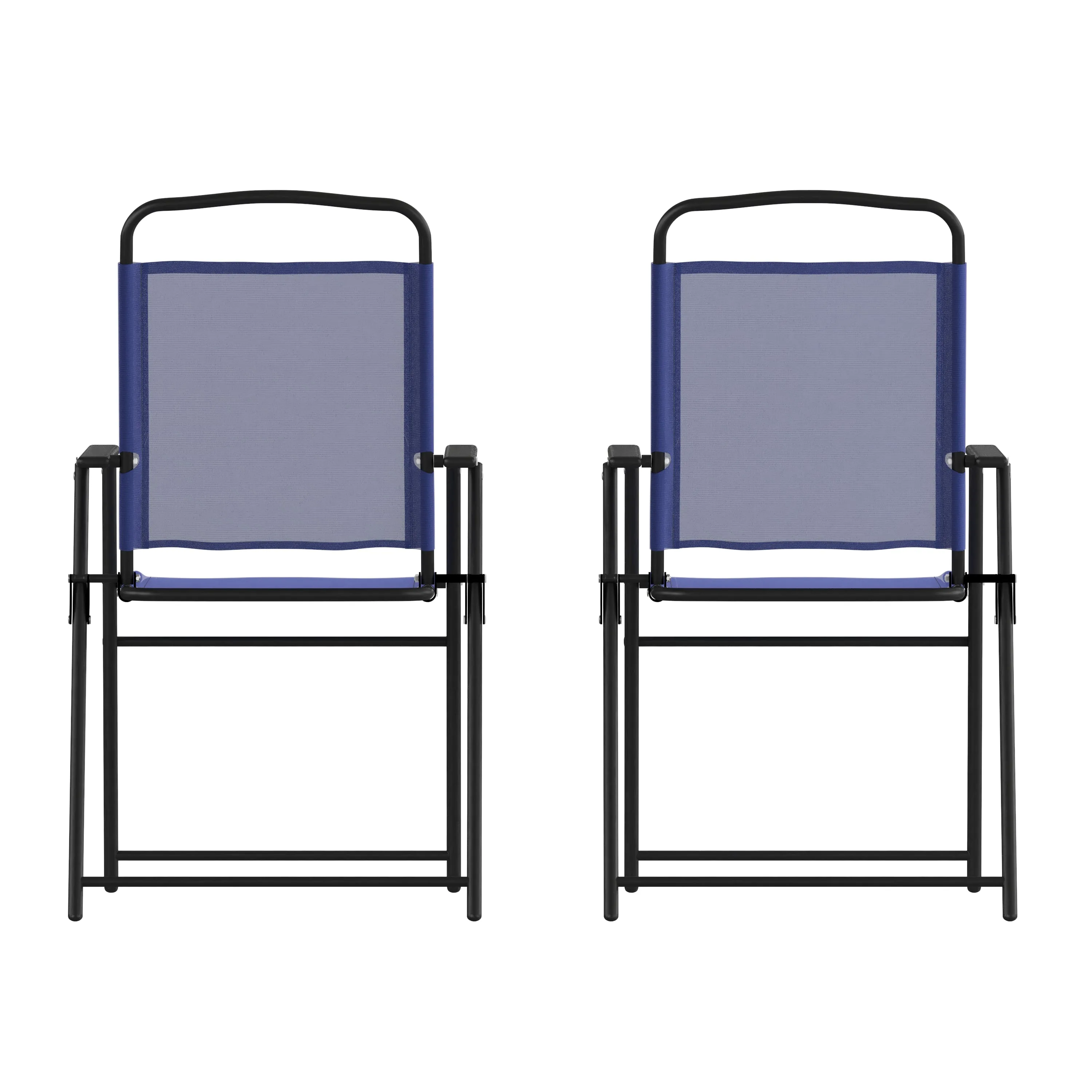 Set of 2 Mystic Folding Patio Sling Chairs, Outdoor Textilene Lawn Chairs with Armrests in Navy