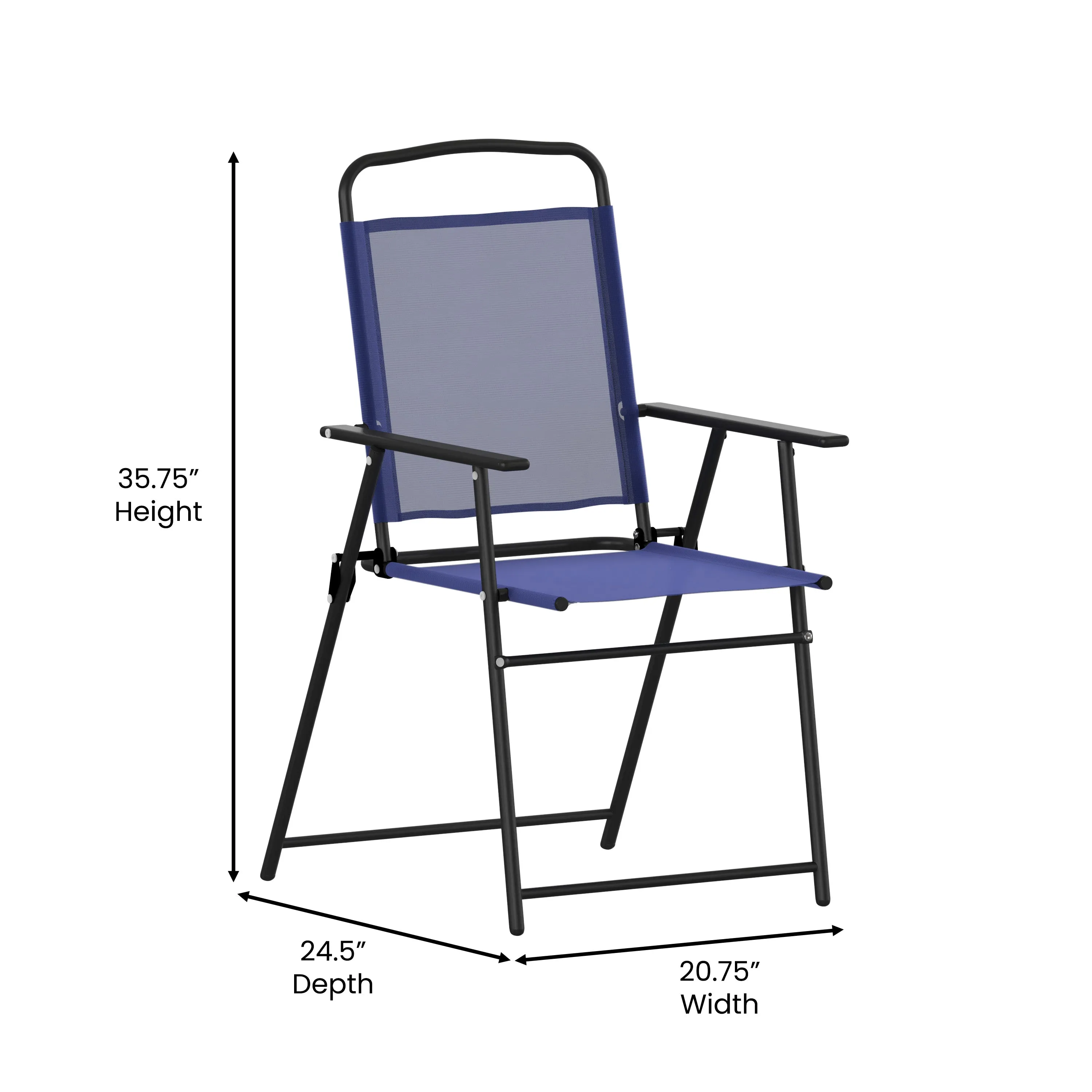 Set of 2 Mystic Folding Patio Sling Chairs, Outdoor Textilene Lawn Chairs with Armrests in Navy