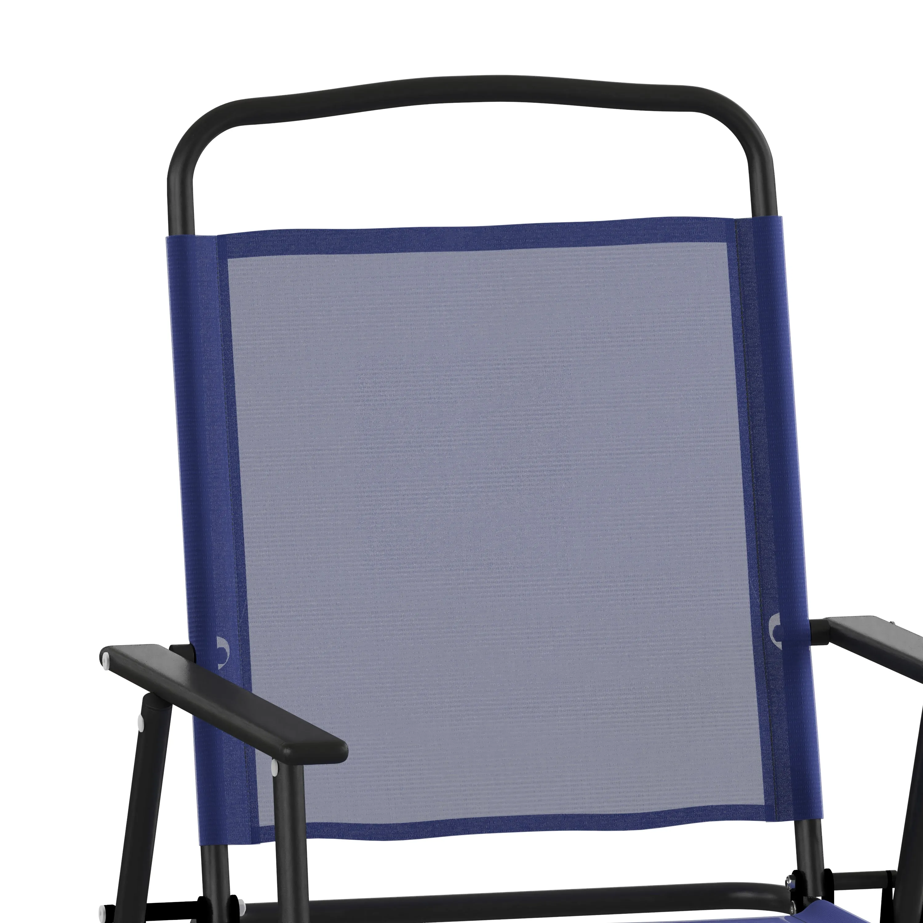 Set of 2 Mystic Folding Patio Sling Chairs, Outdoor Textilene Lawn Chairs with Armrests in Navy